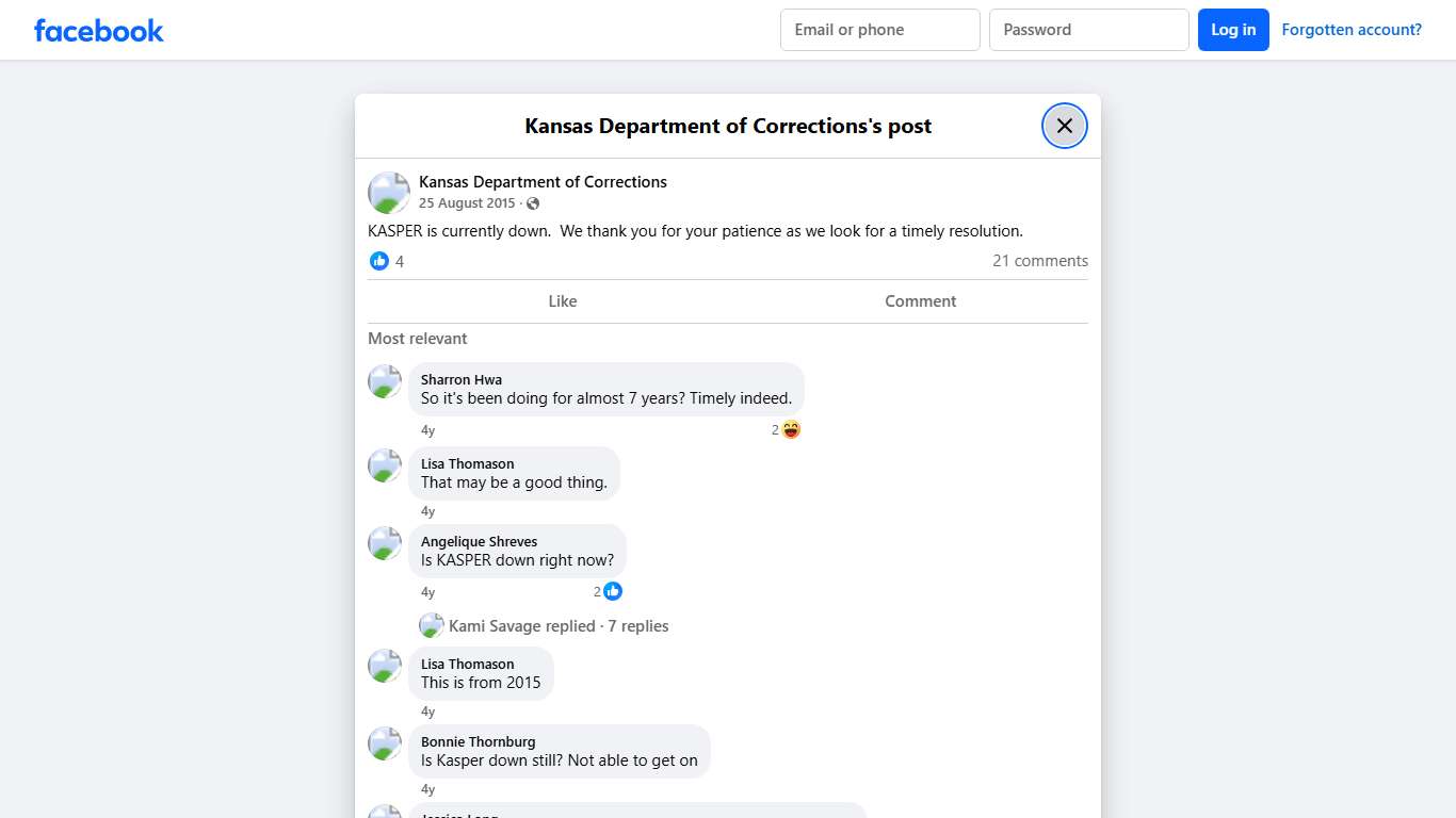 KASPER is currently... - Kansas Department of Corrections Facebook