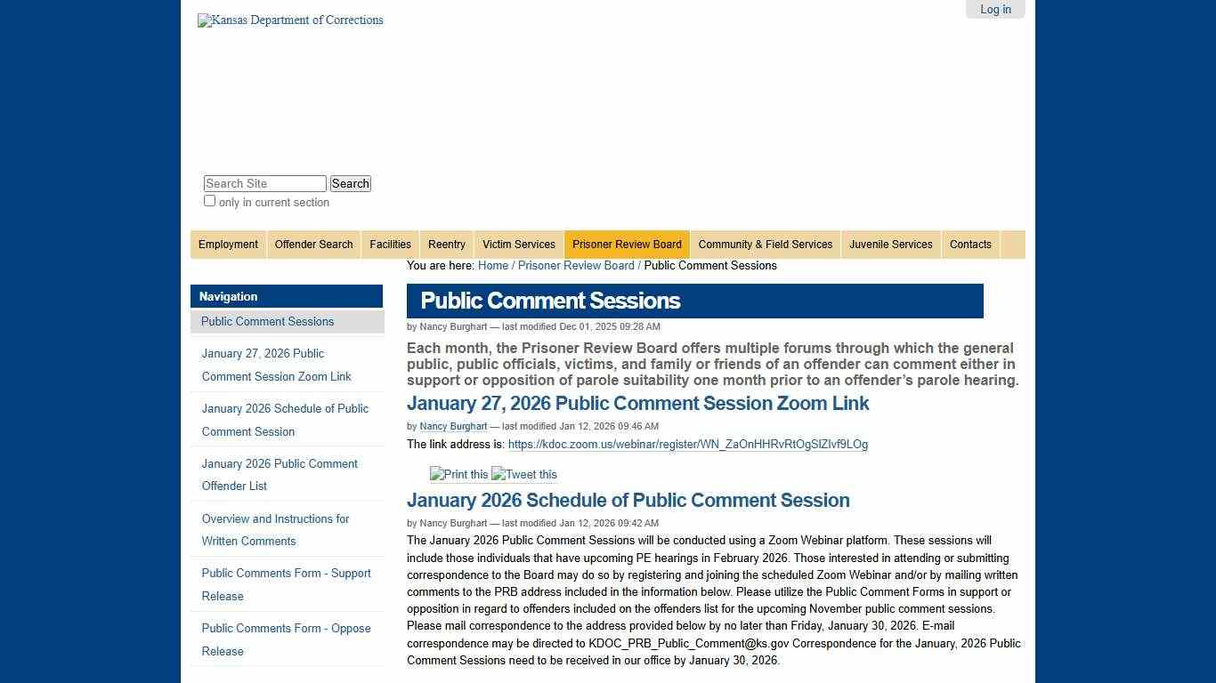 Public Comment Sessions —